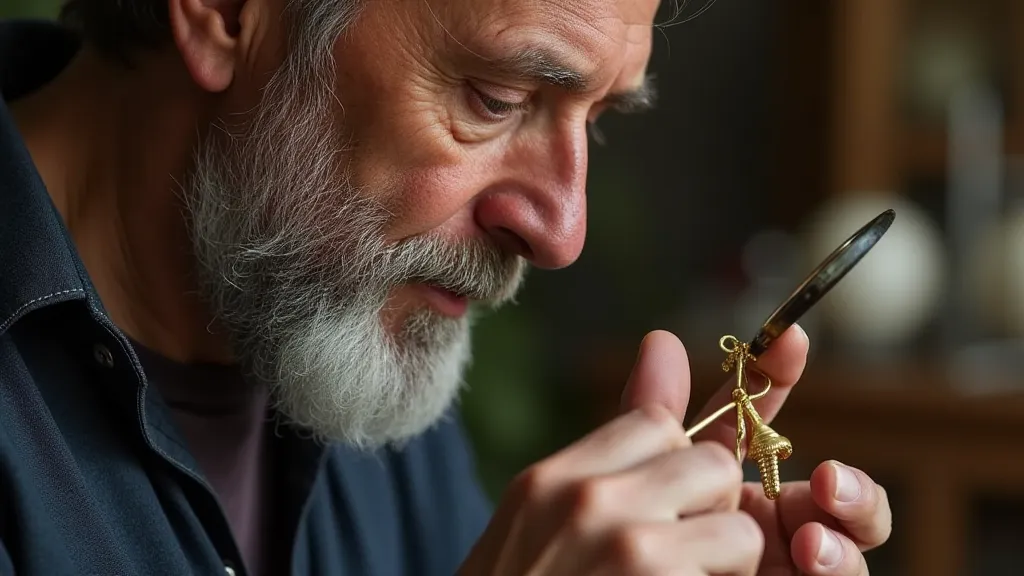 Antique dealer examining a pressed glass ornament