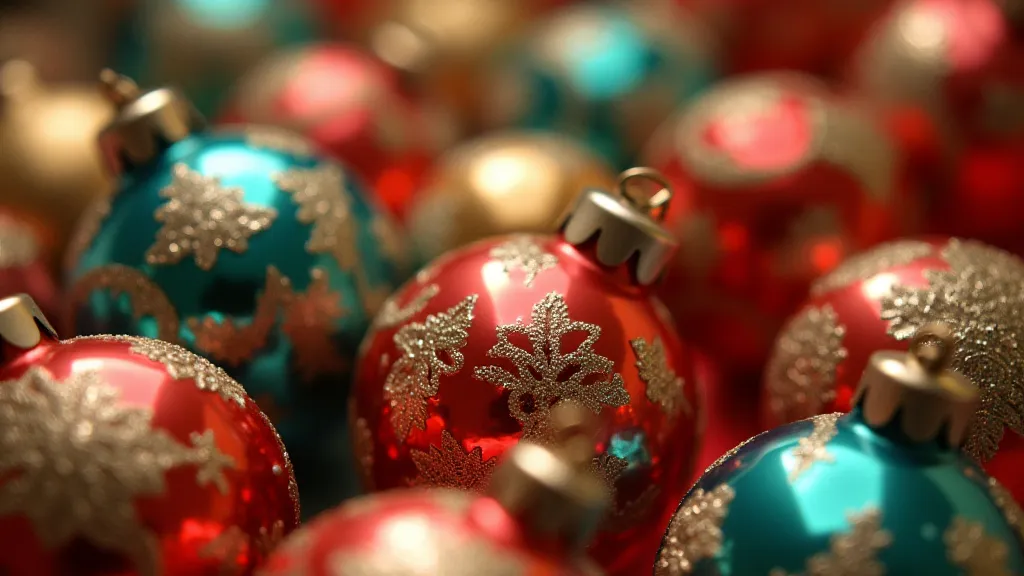Close-up of vintage 1950s Christmas ornaments