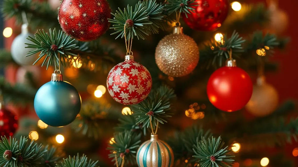 Vintage Christmas tree decorated with Atomic Age ornaments