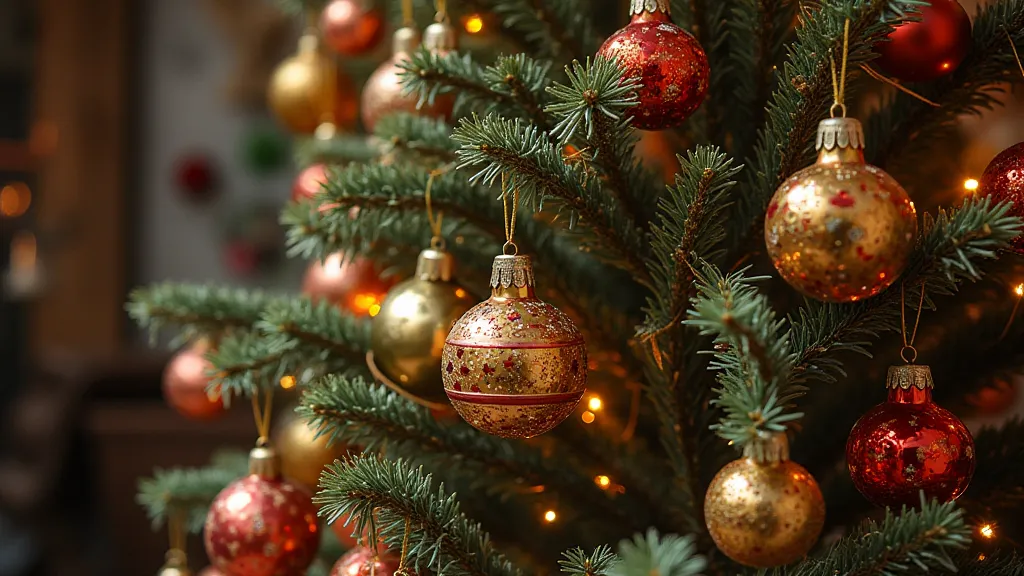 Vintage Christmas tree with Cellar Glass ornaments