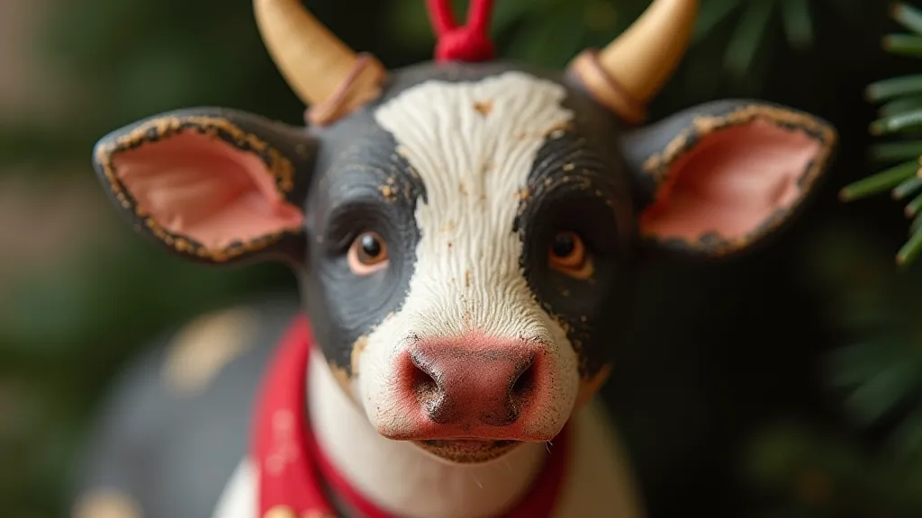 Vintage wooden ornament of a Holstein cow, representative of Midwest style