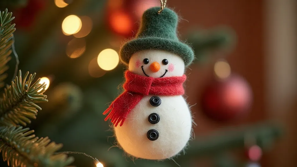 Vintage felt Christmas snowman ornament
