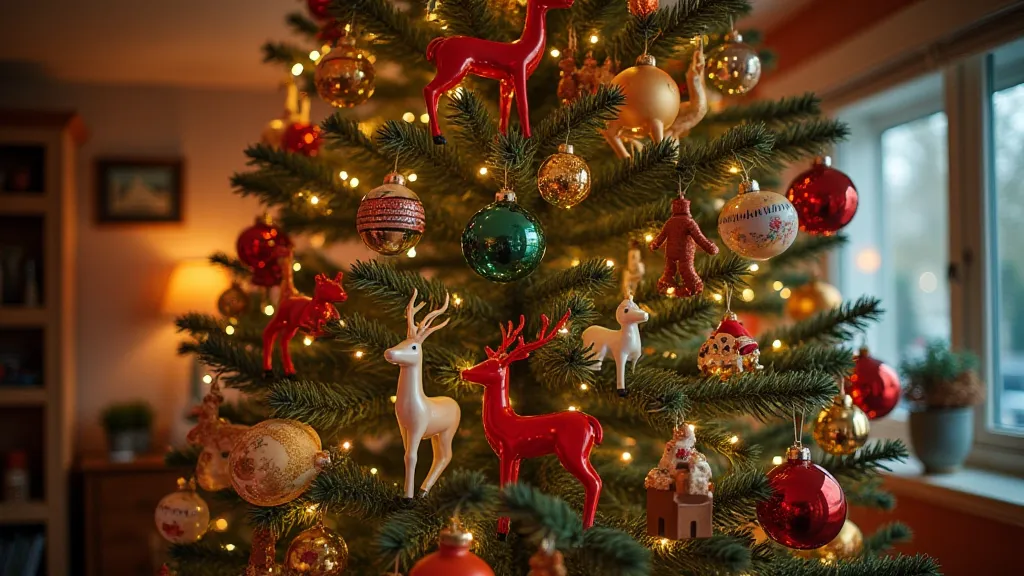 Christmas tree decorated with kitsch ornaments