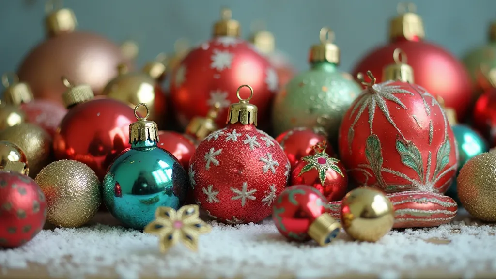 Vintage Christmas ornaments representing regional styles