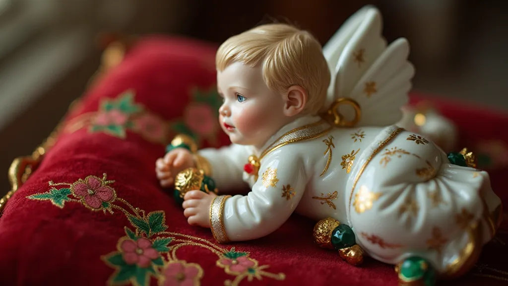 Vintage porcelain angel ornament close-up