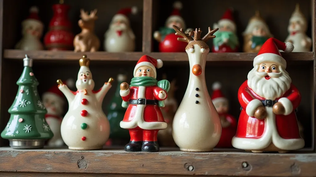 Display of vintage porcelain Christmas ornaments