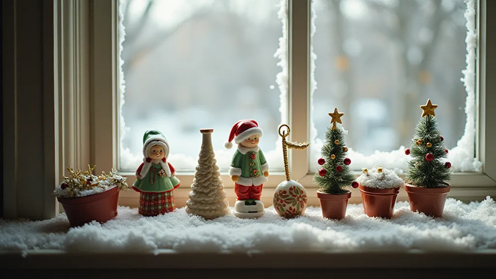 Antique porcelain ornament collection on window