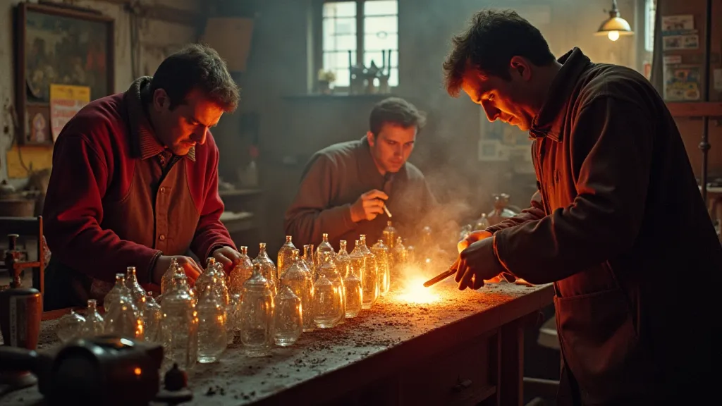 Glassblowers in Poland creating ornaments in the 1980s