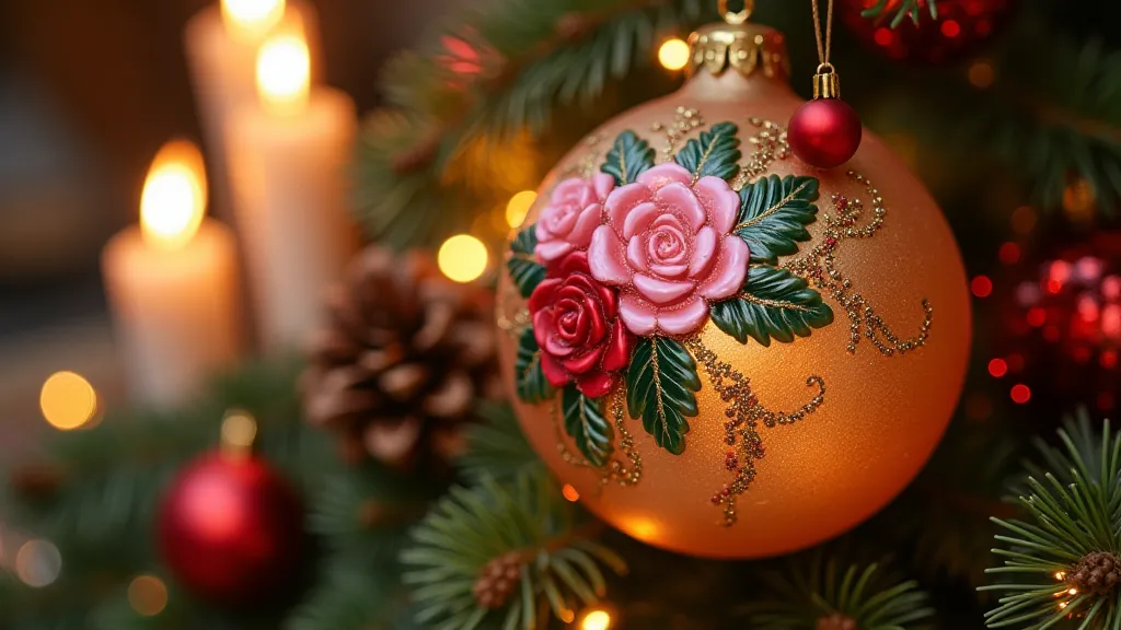 Hand-painted glass rose ornament