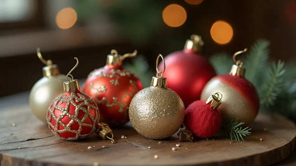 Collection of vintage Christmas ornaments made from different materials